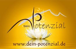 Ein weißer Lotus vor gelbem Hintergrund mit dem Text "Dein Potenzial" und www.dein-potenzial.de.