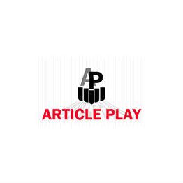 Logo with bold text "ARTICLE PLAY" and overlapping black and gray letters "AP" above.