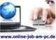 Laptop, Hand mit Maus, Weltkugel und URL "www.online-job-am-pc.de".