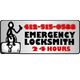 Emergency locksmith ad with a phone number and 24-hour service text.