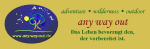 Logo mit Text "adventure, wilderness, outdoor, any way out" und Slogan "Das Leben bewegt den, der vorbereitet ist".