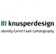 Logo mit Text: "knusperdesign" und Branchen: "identity | print | web | photography".