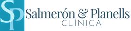 Logotipo de Salmerón & Planells Clínica con las iniciales SP en un fondo azul.