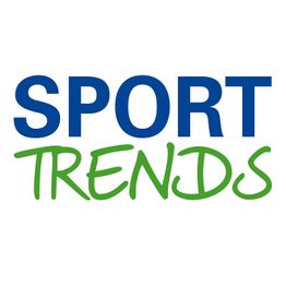 Textlogo: "SPORT TRENDS" in blauer und grüner Schrift auf weißem Hintergrund.