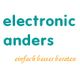 Logo mit dem Text: "electronic anders, einfach besser beraten" in Türkis und Orange.