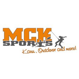 Logo mit Text "MCK Sports" und "Kanu, Outdoor and more!" in Orange und Schwarz.