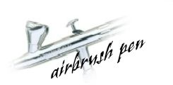 Luftpinsel mit Schriftzug "airbrush pen" in geschwungener Schrift.