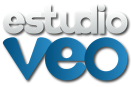 Texto del logo que dice "estudio veo" en degradado de gris a azul.