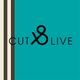 "Schriftzug 'Cut & Live' auf blauem Hintergrund mit drei vertikalen Streifen links."