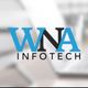 WNA Infotech logo with blue letters and a blurred background.