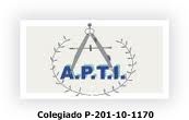 Logo con compás y texto "A.P.T.I." rodeado de ramas. Abajo: "Colegiado P-201-10-1170".