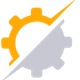 Split gear icon: half orange, half gray, separated by a diagonal line.