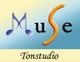 Bild mit dem Text "Muse Tonstudio" in kreativer Schriftart und buntem Farbverlauf.
