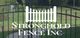 Logo of Stronghold Fence Inc with a white fence icon on a wrought iron gate background.