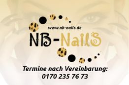 NB-Nails Logo mit Leomuster, Telefonnummer: 0170 235 76 73, Termine nach Vereinbarung.