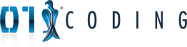 Logo con scritta "CODING" e un'icona di un uccello stilizzato in blu.