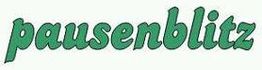 Grüner Schriftzug "pausenblitz" auf weißem Hintergrund.