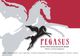 Pegasus-Logo mit Flügelpferd und rot-weißem Hintergrund; Text enthält Firmendetails.