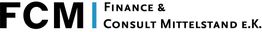 Textlogo: FCM Finance & Consult Mittelstand e.K. mit blauem vertikalen Strich.