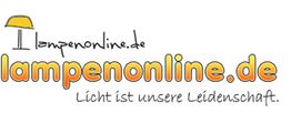 Logo mit Schriftzug "lampenonline.de", Slogan: "Licht ist unsere Leidenschaft", gelbe Lampen-Ikone.