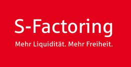Roter Hintergrund mit weißem Text: "S-Factoring. Mehr Liquidität. Mehr Freiheit."