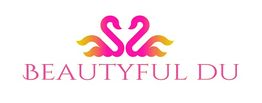 Zwei rosa Schwäne über dem Text "BEAUTYFUL DU".