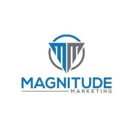 Blue and gray Magnitude Marketing logo with stylized initials in a circular design.
