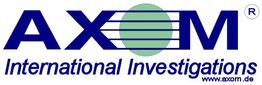 Logo von AXOM International Investigations mit grünem Kreis in der Mitte des Buchstabens "O".