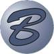 Kreisförmiges, graues Logo mit einem stilisierten, dunklen "B" in der Mitte.