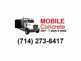 Mobile Concrete service ad with a truck and phone number: (714) 273-6417, open 24/7.