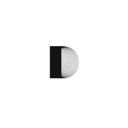 The letter "D" with a black left half and a textured, gray right half.