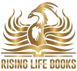 Goldener Phönix auf Buch mit Text: "Rising Life Books".