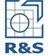 Logo mit Kreis, Gitternetz und Pfeil, darunter der Text „R&S“ in blauer Schrift.