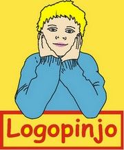 Zeichnung eines Kindes mit blondem Haar, das sein Kinn stützt. Text: Logopinja.