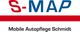 Logo von S-MAP: Mobile Autopflege Schmidt, mit roten und blauen Schriftzügen.
