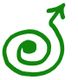 Grüne Spirale mit Pfeil nach oben auf weißem Hintergrund.