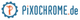 Logo von "PiXOCHROME.de" mit Zahnrad und orangener Figur.
