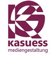 Logo von Kasuess Mediengestaltung in Bordeauxrot.