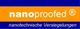Logo mit Schriftzug "nanoproofed®" und "nanotechnische Versiegelungen" auf blau-orangem Hintergrund.