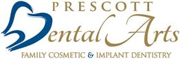 Logo for Prescott Dental Arts: Family Cosmetic & Implant Dentistry with a stylized tooth design.