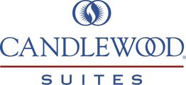 Logo of Candlewood Suites featuring a stylized flame and name in blue letters.