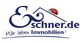 Logo: Eschner.de, ein stilisiertes Haus mit Marienkäfer, Slogan: "Wir leben Immobilien!"