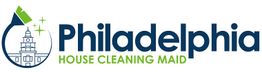 Logo for Philadelphia House Cleaning Maid with a stylized broom and building.