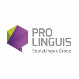 Logo von Pro Linguis mit lila-grünem Symbol und Text "StudyLingua Group".