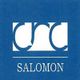 Blue and white Salomon logo with abstract design and text.