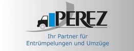 Logo von Perez mit Lkw-Design; Text: "Ihr Partner für Entrümpelungen und Umzüge".