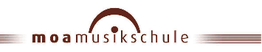 Logo der Moa Musikschule, stilisiertes Auge mit Punkten und Linien auf weißem Hintergrund.