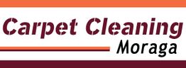 Text logo: "Carpet Cleaning Moraga" with orange bar accents.