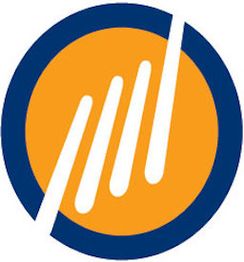 Logo: Orange mit blauen Rand und weißen Linien im Inneren.