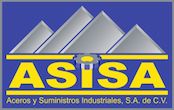 Logo de ASISA con montañas grises y fondo azul. Texto: Aceros y Suministros Industriales.
